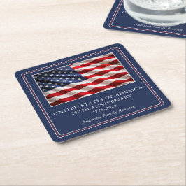 USA 250-årsjubileum Patriotiskt Party Marinblå Underlägg Papper Kvadrat