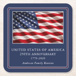 USA 250-årsjubileum Patriotiskt Party Marinblå Underlägg Papper Kvadrat