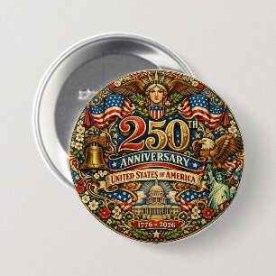 USA 250-årsjubileum Retro Vintage Art Nouveau Knapp