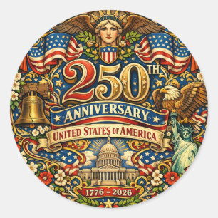 USA 250-årsjubileum Retro Vintage Art Nouveau Runt Klistermärke