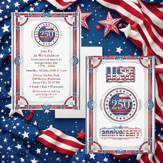 USA 250-årsjubileum Röd Vit Blå Amerikansk Chic Inbjudningar