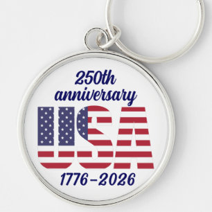 USA 250-årsjubileum Semiquincentennial 1776–2026 Rund Silverfärgad Nyckelring