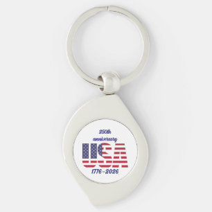 USA 250-årsjubileum Semiquincentennial 1776–2026 Swirl Silverfärgad Nyckelring