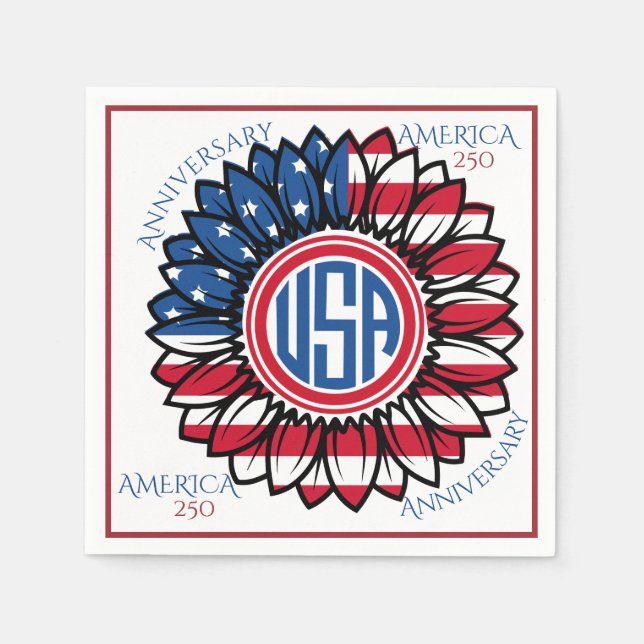 USA 250-årsjubileum Solros Röd Blå Vit Konst Pappersservett (Framsidan)