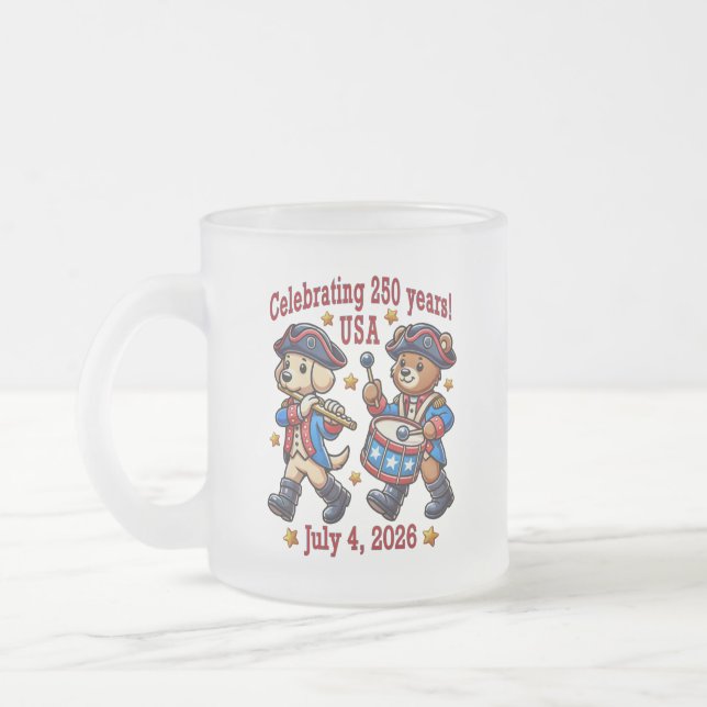USA 250-årsjubileum Souvenir - Patriotic Frostad Glasmugg (Vänster)