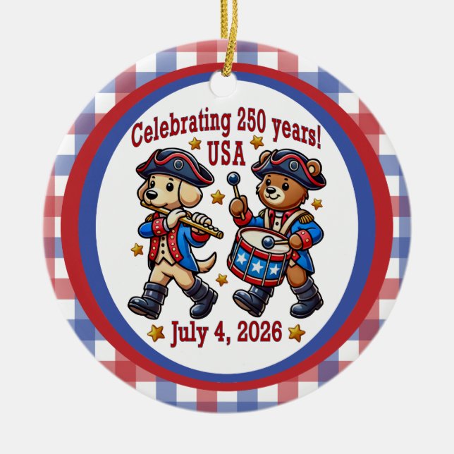USA 250-årsjubileum Souvenir - Patriotic Julgransprydnad Keramik (Framsidan)