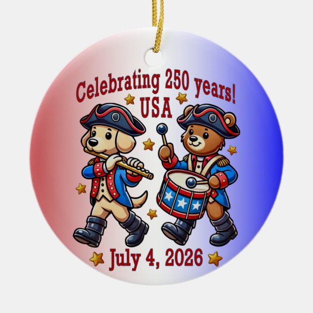 USA 250-årsjubileum Souvenir - Patriotic Julgransprydnad Keramik (Framsidan)