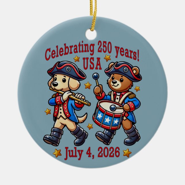USA 250-årsjubileum Souvenir - Patriotic Julgransprydnad Keramik (Framsidan)