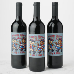 USA 250-årsjubileum Souvenir - Patriotic Vinflaska Etikett