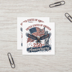 USA 250-årsjubileum Vit Huvudad Örn Frihetsgudinna Fyrkantigt Visitkort