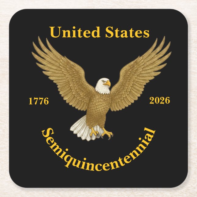 USA 250 Elegant Black Paper Coasters Underlägg Papper Kvadrat (Framsidan)