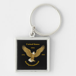 USA 250 Elegant Black With Aluminum Frame Keychain Fyrkantig Silverfärgad Nyckelring