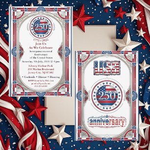 USA 250 Frihet Silverjubileum Röd Vit Blå Inbjudningar