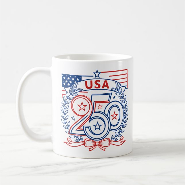 USA 250 Patriotisk Jubileumsemblem Design Kaffemugg (Vänster)