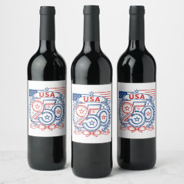 USA 250 Patriotisk Jubileumsemblemdesign Vinflaska Etikett