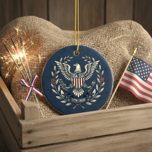 USA 250 Patriotiska Örnarvet Motiv Marin ID1299 Julgransprydnad Keramik