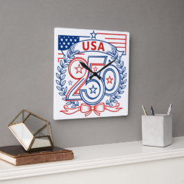 USA 250 Patriotiskt Jubileumsemblem Design Fyrkantig Klocka