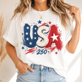 USA 250 Penseldrag Stjärnor Röd Vit Blå T Shirt