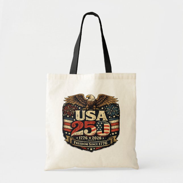 USA 250 Vitkalv 1776-2026 Patriotisk Handväskor Tygkasse (Framsidan)