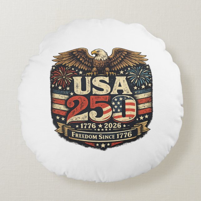 USA 250 Vitkalv Frihet 1776-2026 Kudd Rund Kudde (Framsidan)