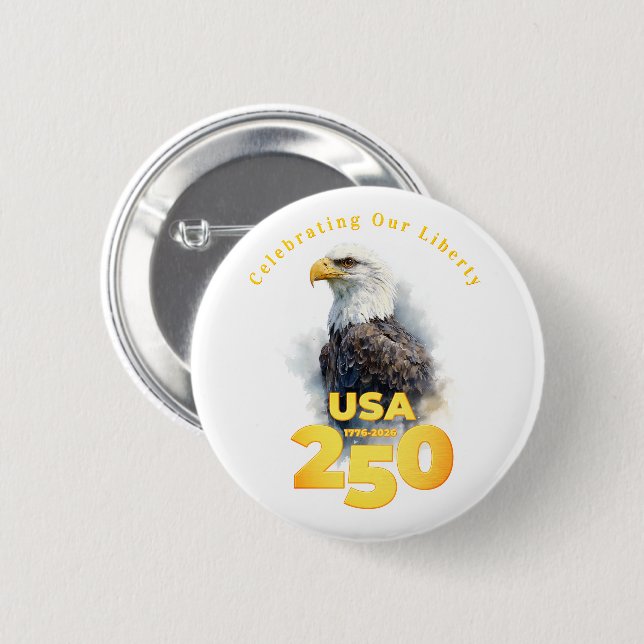 USA 250: Watercolor Bald Eagle & Gold Knapp (Framsida & baksida)