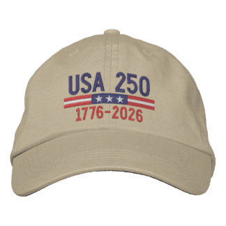 USA 250 with American Flag Bar - red white blue Broderad Keps