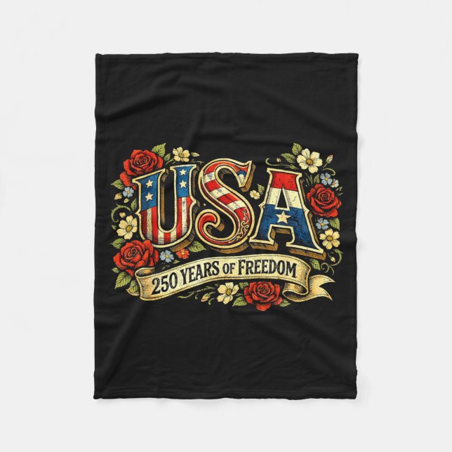 Usa 250 years of freedom floral rose patriotic fleecefilt (Framsidan)