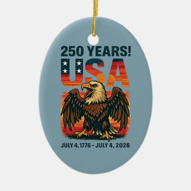 USA 250 Years – Patriotic Bald Eagle July 4th 2026 Julgransprydnad Keramik (Framsidan)