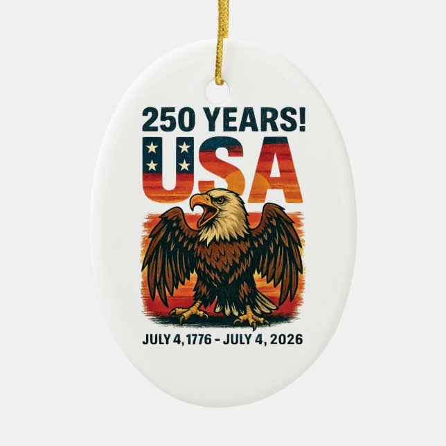 USA 250 Years – Patriotic Bald Eagle July 4th 2026 Julgransprydnad Keramik (Framsidan)