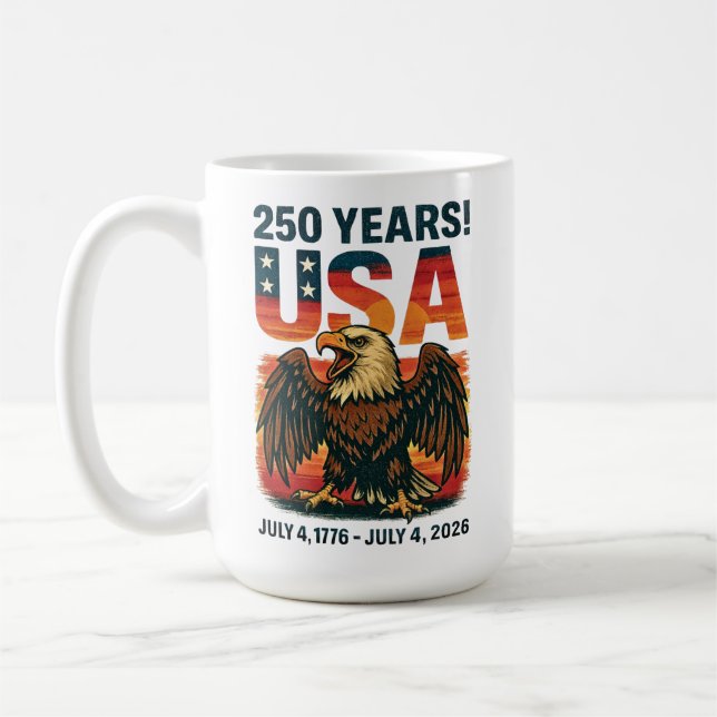 USA 250 Years – Patriotic Bald Eagle July 4th 2026 Kaffemugg (Vänster)