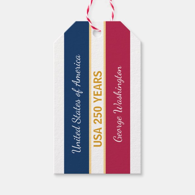 USA 250 Years Semiquincentennial Patriotic Stripes Presentetikett (Framsidan)