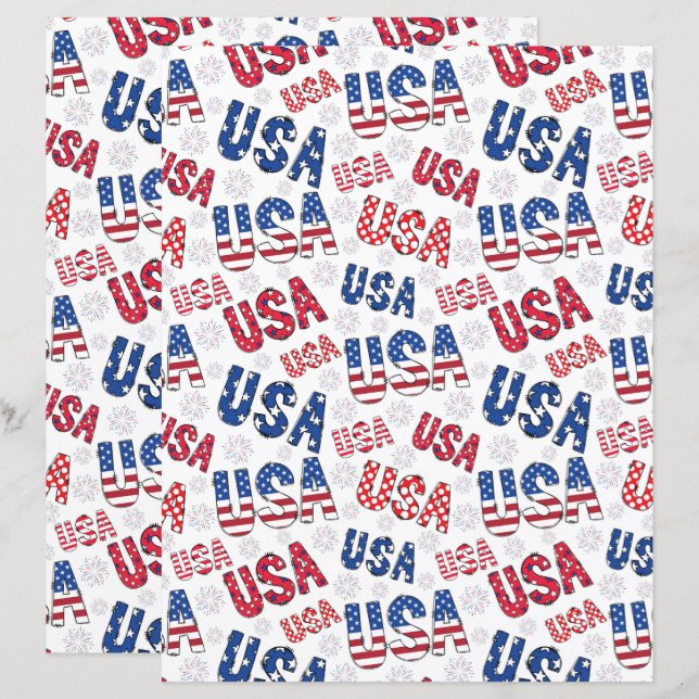 USA 250th 4th of July Anniversary Scrapbook Paper (Fram/baksida)