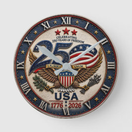 USA 250th Anniversary 1776–2026 Patriotic Bald Rund Klocka