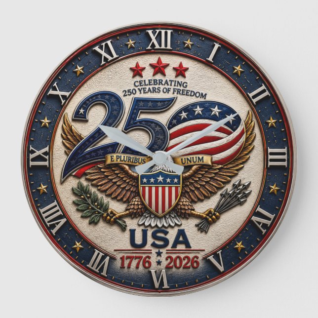 USA 250th Anniversary  1776–2026 Patriotic Bald  Stor Klocka (Framsida)