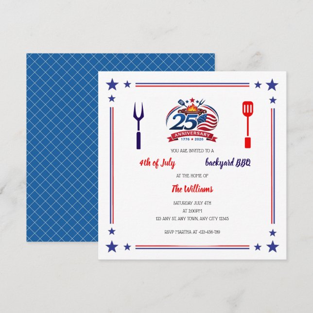 USA 250th Anniversary Backyard BBQ Invitation Inbjudningar (Fram/baksida)