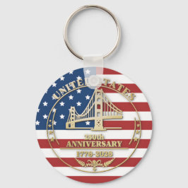 USA 250th Anniversary Golden Gate Patriotic Flag  Nyckelring