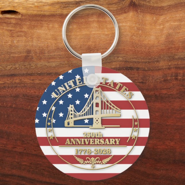 USA 250th Anniversary Golden Gate Patriotic Flag  Nyckelring (Framsida)