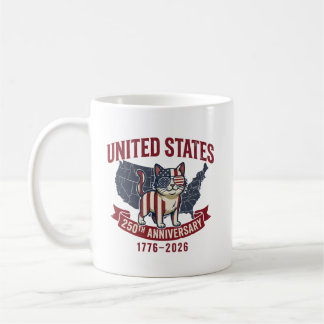 USA 250th Anniversary  Patriotic Cat American Flag Kaffemugg