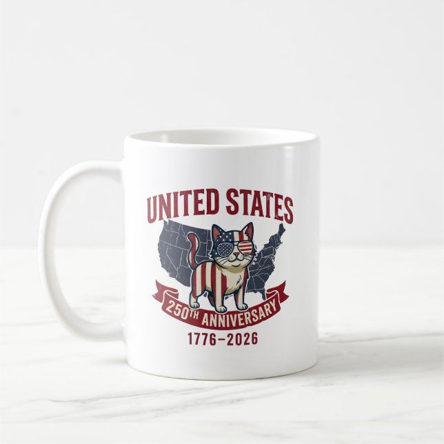 USA 250th Anniversary  Patriotic Cat American Flag Kaffemugg (Vänster)