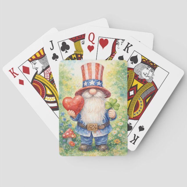 USA 250th Anniversary Patriotic Gnome Heart Shamro Casinokort (Baksidan)