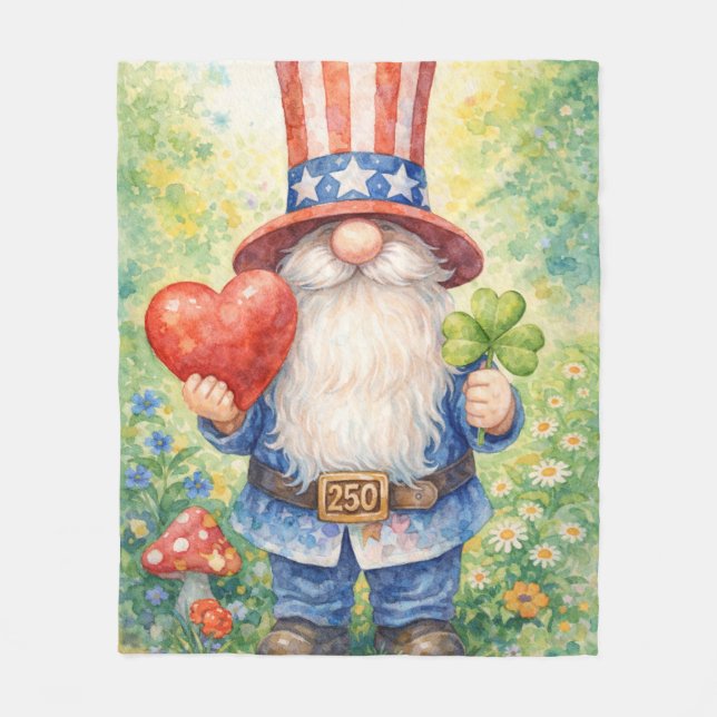 USA 250th Anniversary Patriotic Gnome Heart Shamro Fleecefilt (Framsidan)
