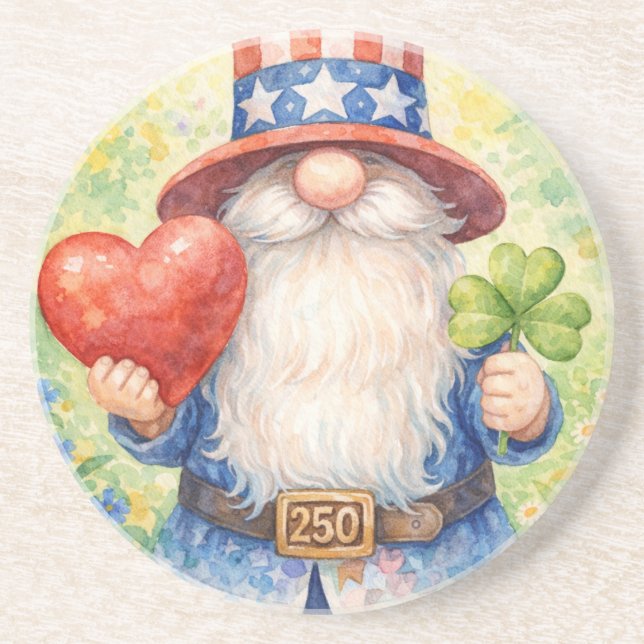 USA 250th Anniversary Patriotic Gnome Heart Shamro Underlägg (Framsidan)