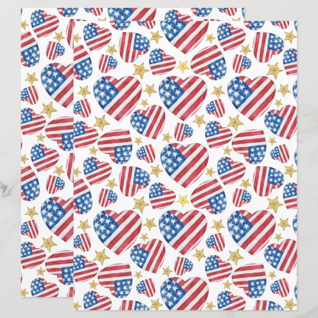 USA 250th Anniversary Retro Hearts Scrapbook Paper (Fram/baksida)