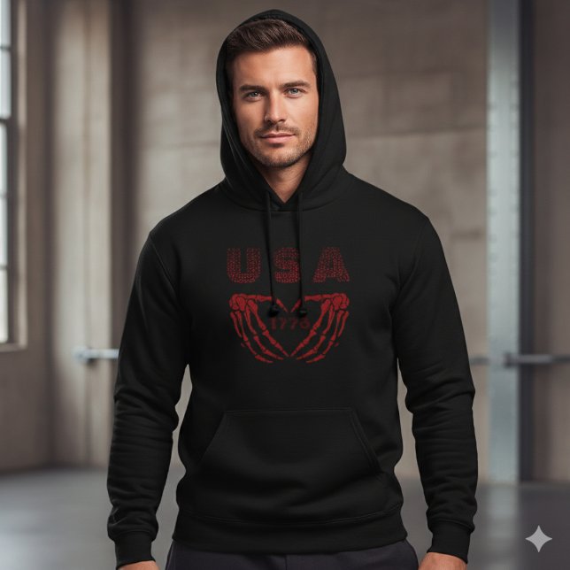 USA 250th Anniversary Skeleton Heart 1776 Hoodie (Skapare uppladdad)