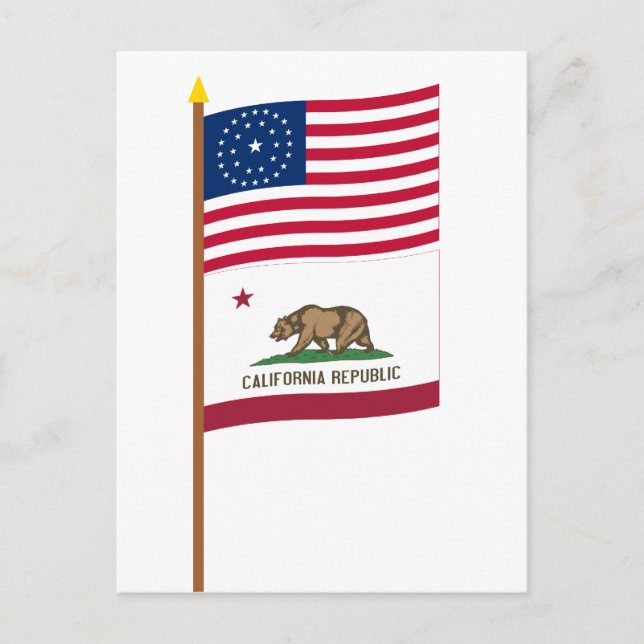 USA 31-stjärnig flagga med Kalifornien Vykort (Framsida)
