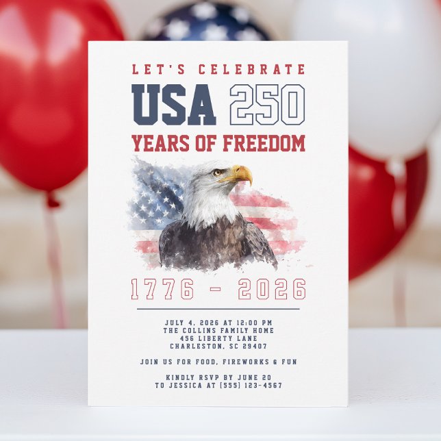 USA 4:e juli Amerikas 250-årsjubileumsparty Inbjudningar (USA 4th of July America's 250th Anniversary Party Invitation)