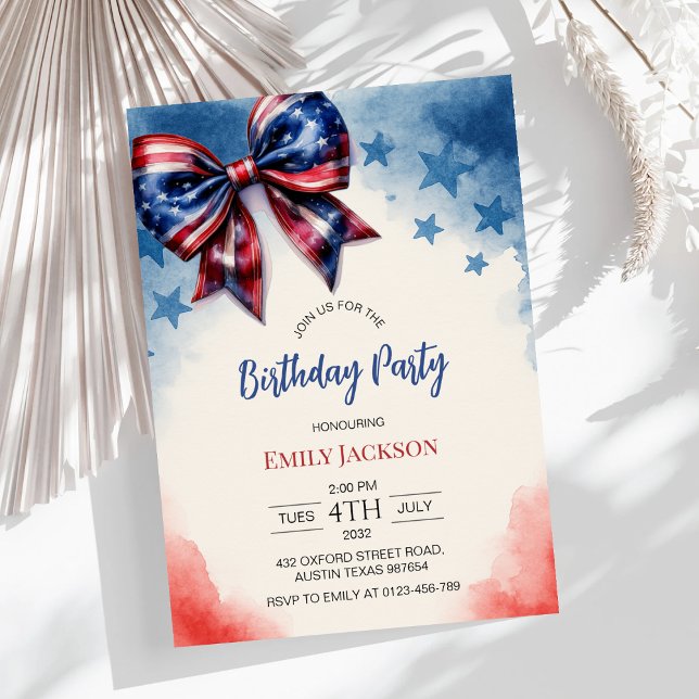 USA 4:e juli Bow Birthday Inbjudningar (Skapare uppladdad)