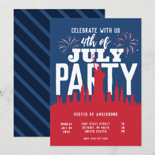 USA 4:e juli Fireworks Colorful Party Inbjudningar