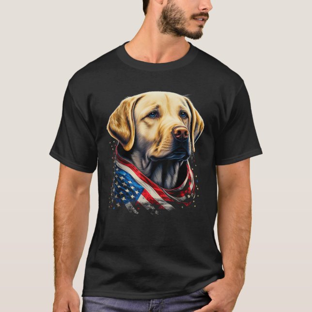 USA 4:e juli-Gulten Patriotic American Labrador T Shirt (Framsida)