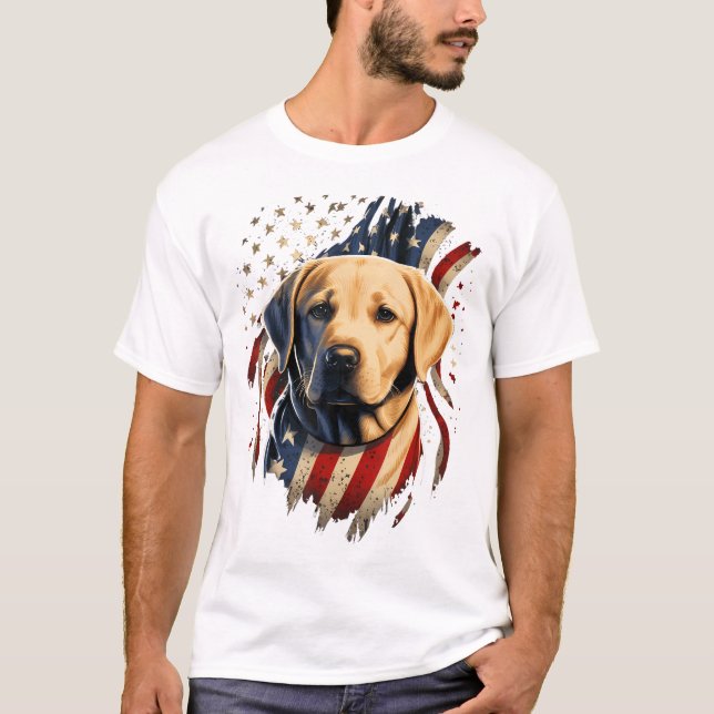 USA 4:e juli-Gulten Patriotic American Labrador T Shirt (Framsida)